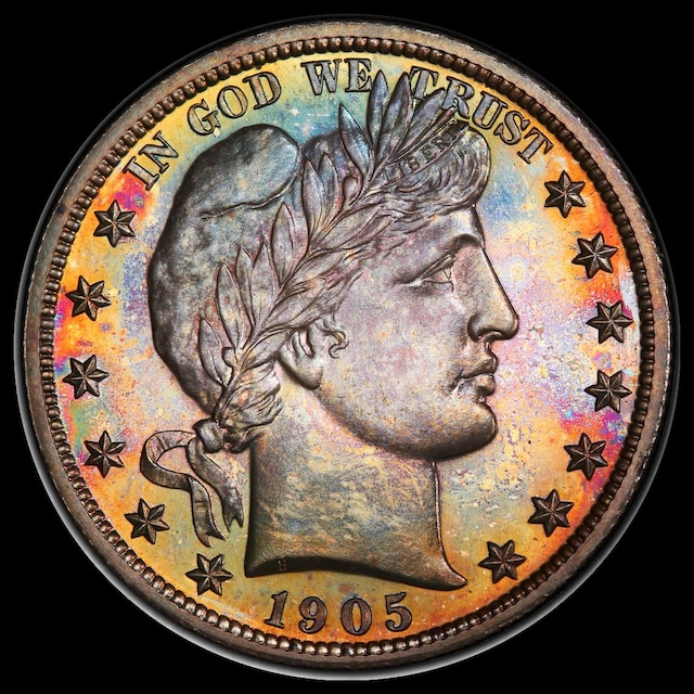 1905 Proof Barber Half Dollar with mirror-like fields and frosted Liberty portrait
